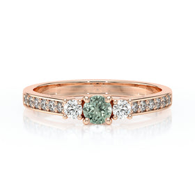 Solitaire accompagné saphir vert et diamant Pluie d’étoiles - 7