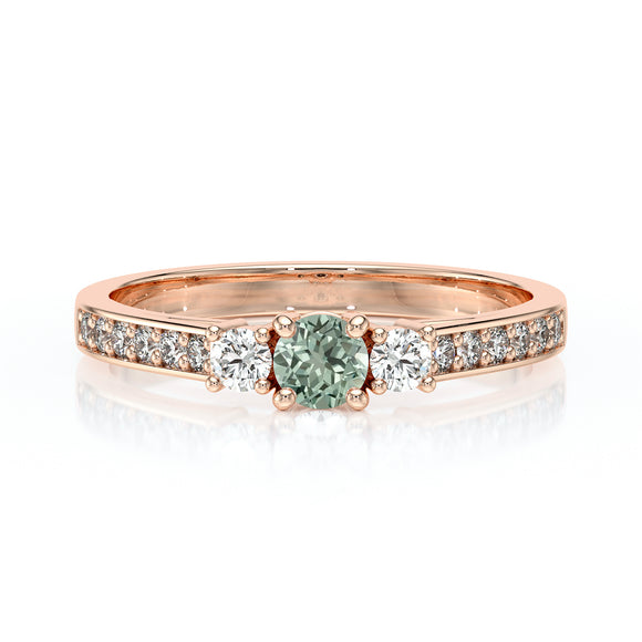 Solitaire accompagné saphir vert et diamant Pluie d’étoiles - 7