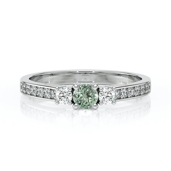 Solitaire accompagné saphir vert et diamant Pluie d’étoiles - 7