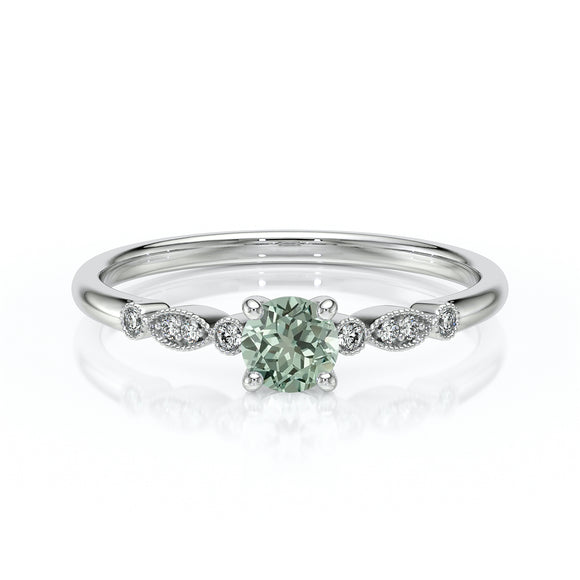 Solitaire accompagné saphir vert et diamant Pluie d’étoiles - 9
