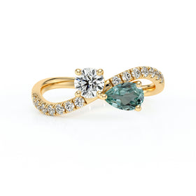 Solitaire accompagné saphir vert et diamant Toi et Moi - 2