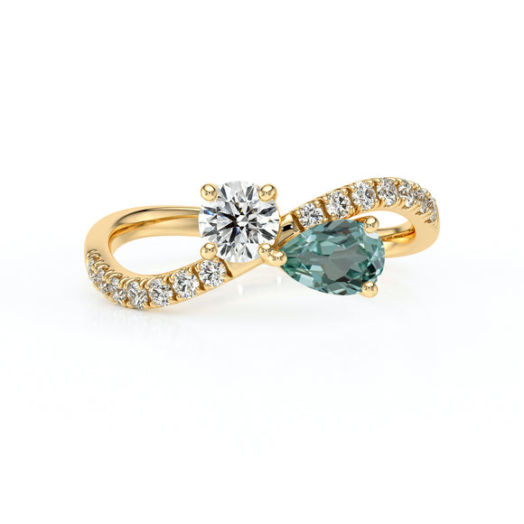 Solitaire accompagné saphir vert et diamant Toi et Moi - 2