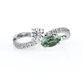 Solitaire accompagné saphir vert et diamant Toi et Moi - 3