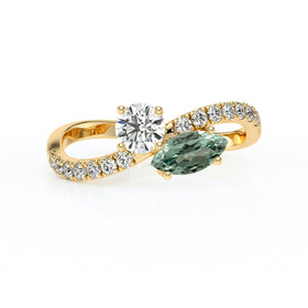 Solitaire accompagné saphir vert et diamant Toi et Moi - 3