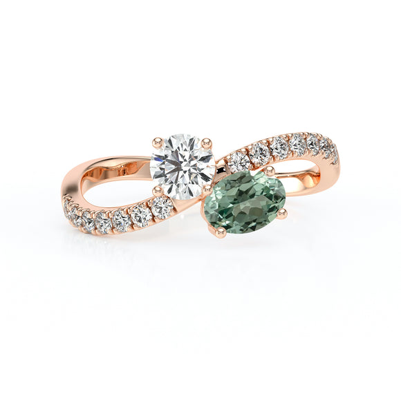 Solitaire accompagné saphir vert et diamant Toi et Moi - 4
