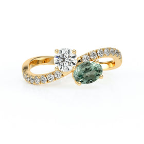 Solitaire accompagné saphir vert et diamant Toi et Moi - 4