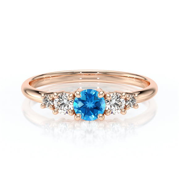 Solitaire accompagné topaze et diamant Coucher de Soleil - 7