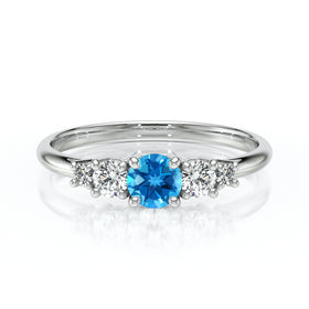 Solitaire accompagné topaze et diamant Coucher de Soleil - 7