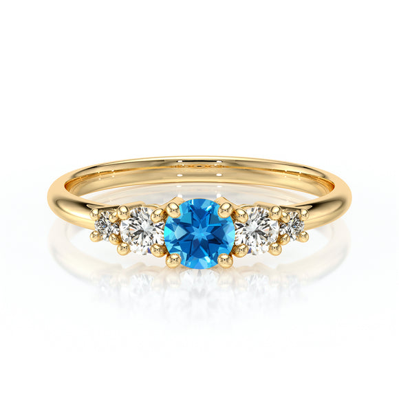 Solitaire accompagné topaze et diamant Coucher de Soleil - 7