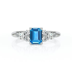 Solitaire accompagné topaze diamant Divine Idylle - 10
