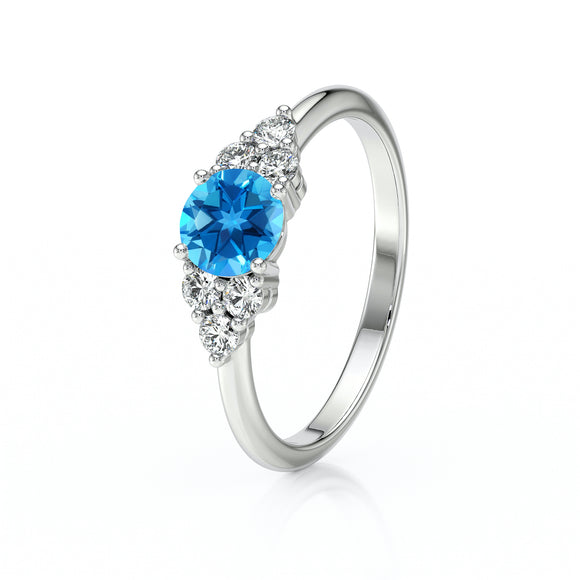Solitaire accompagné topaze diamant Divine Idylle - 14