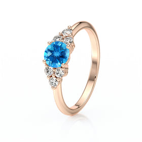 Solitaire accompagné topaze diamant Divine Idylle - 14