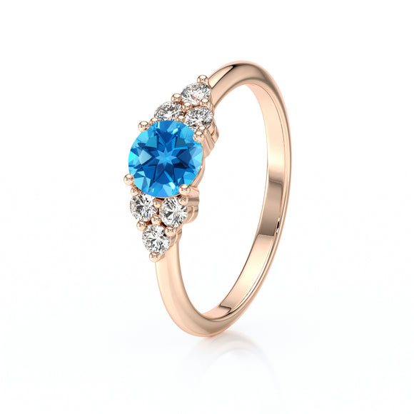 Solitaire accompagné topaze diamant Divine Idylle - 14