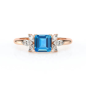 Solitaire accompagné topaze diamant Divine Idylle - 15