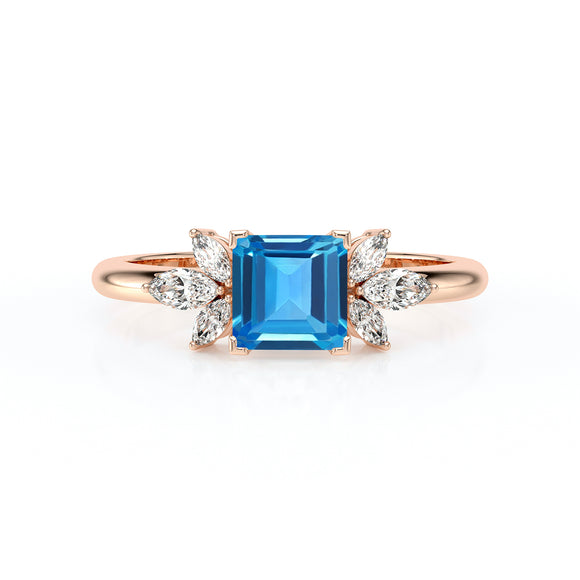 Solitaire accompagné topaze diamant Divine Idylle - 15