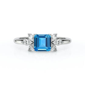 Solitaire accompagné topaze diamant Divine Idylle - 15