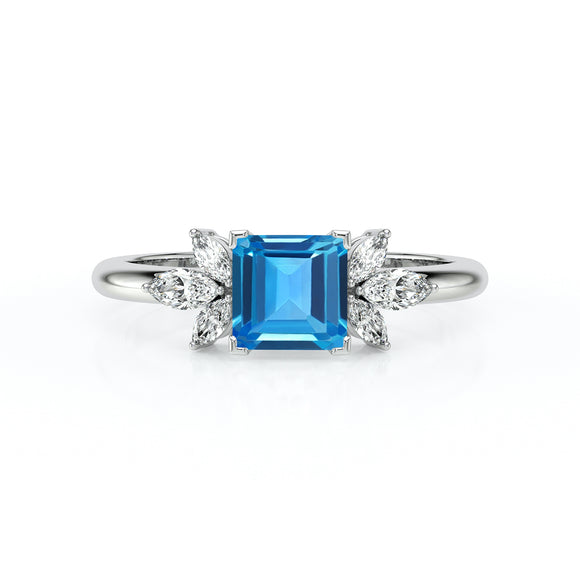 Solitaire accompagné topaze diamant Divine Idylle - 15
