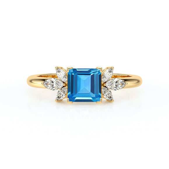 Solitaire accompagné topaze diamant Divine Idylle - 15