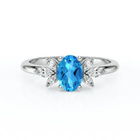 Solitaire accompagné topaze diamant Divine Idylle - 16
