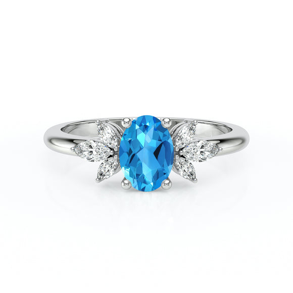 Solitaire accompagné topaze diamant Divine Idylle - 16