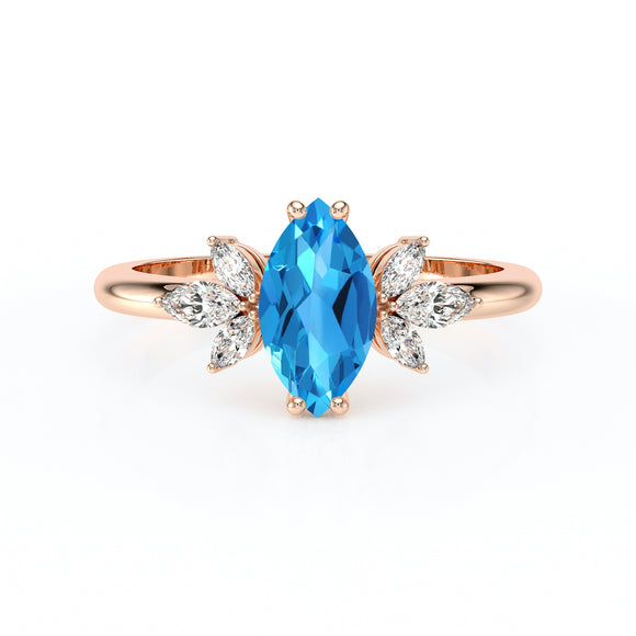 Solitaire accompagné topaze diamant Divine Idylle - 17