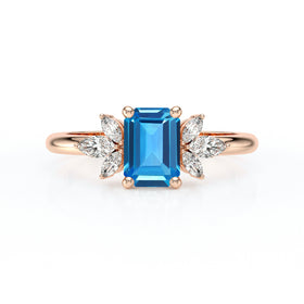Solitaire accompagné topaze diamant Divine Idylle - 18