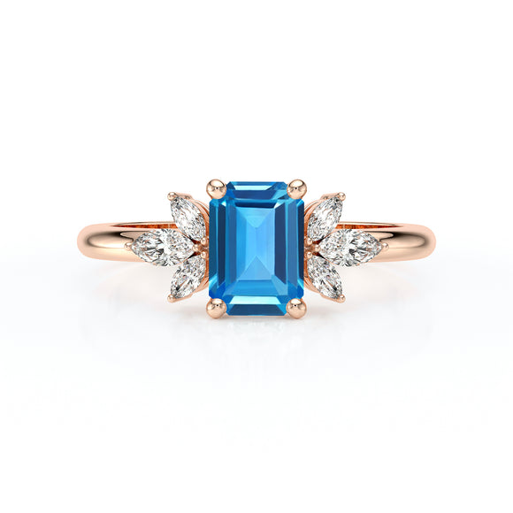 Solitaire accompagné topaze diamant Divine Idylle - 18