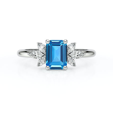 Solitaire accompagné topaze diamant Divine Idylle - 18