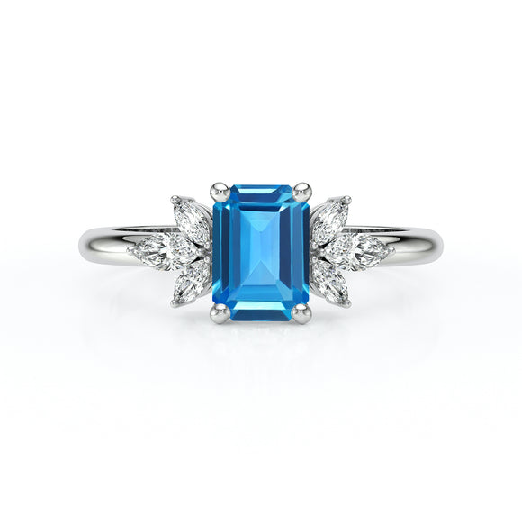 Solitaire accompagné topaze diamant Divine Idylle - 18