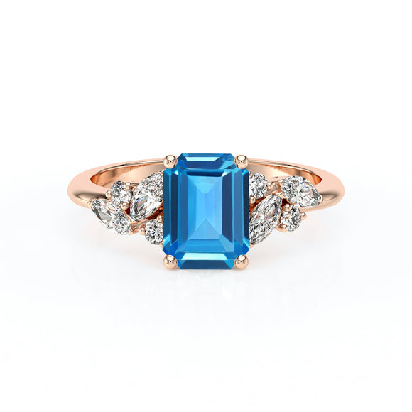 Solitaire accompagné topaze diamant Divine Idylle - 21