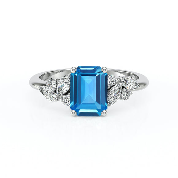 Solitaire accompagné topaze diamant Divine Idylle - 21
