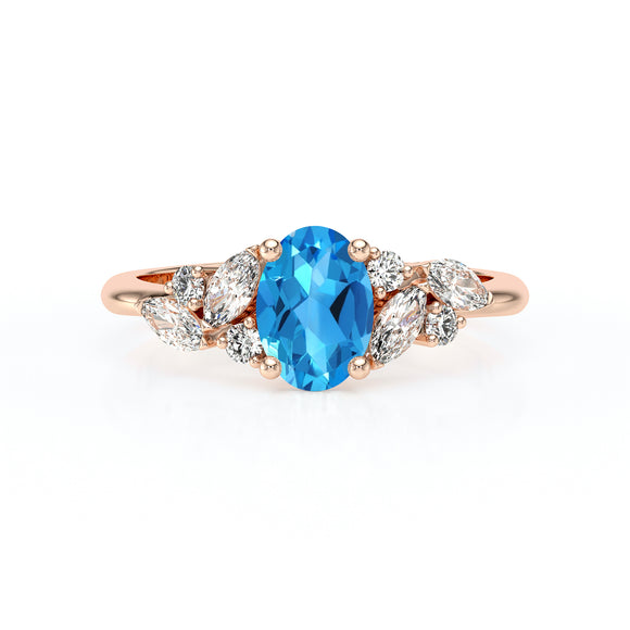 Solitaire accompagné topaze diamant Divine Idylle - 23