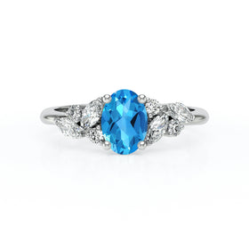 Solitaire accompagné topaze diamant Divine Idylle - 23