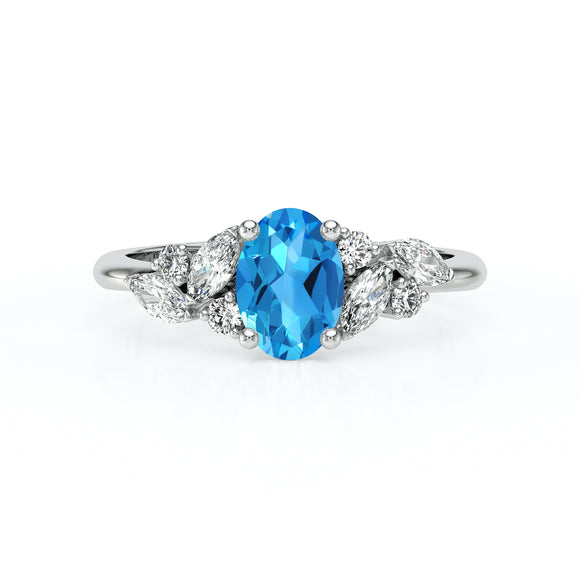 Solitaire accompagné topaze diamant Divine Idylle - 23