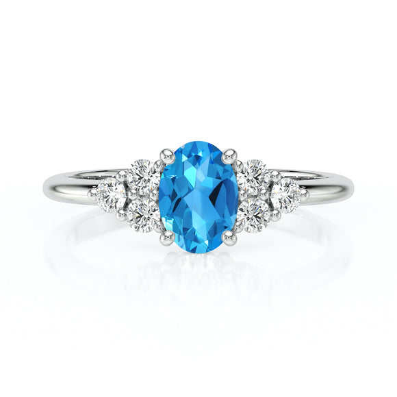 Solitaire accompagné topaze et diamant Divine Idylle - 7