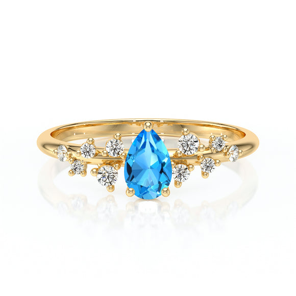 Solitaire accompagné topaze et diamant Pluie d'étoiles - 10