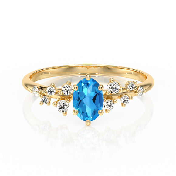 Solitaire accompagné topaze et diamant Pluie d'étoiles - 11