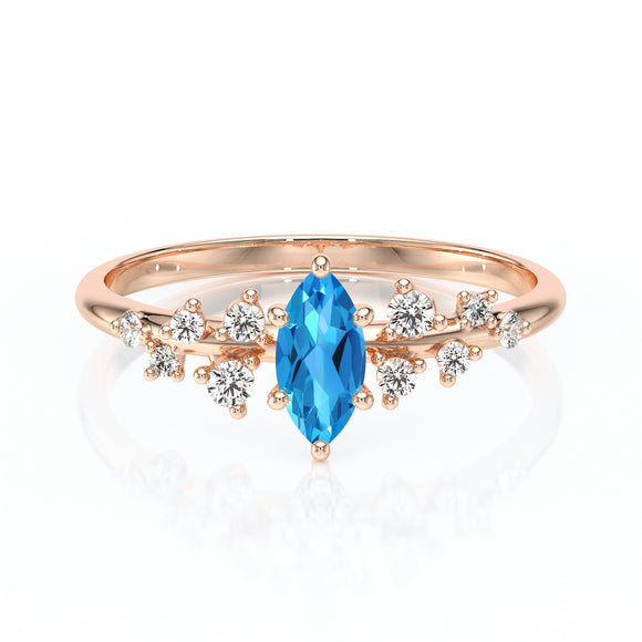 Solitaire accompagné topaze et diamant Pluie d'étoiles - 12