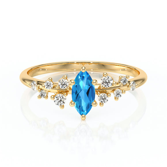 Solitaire accompagné topaze et diamant Pluie d'étoiles - 12