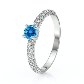 Solitaire accompagné topaze et diamant Pluie d'étoiles - 14