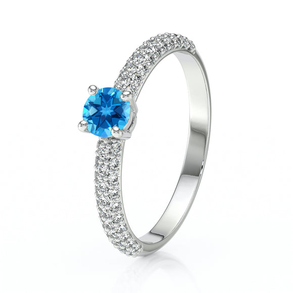 Solitaire accompagné topaze et diamant Pluie d'étoiles - 14