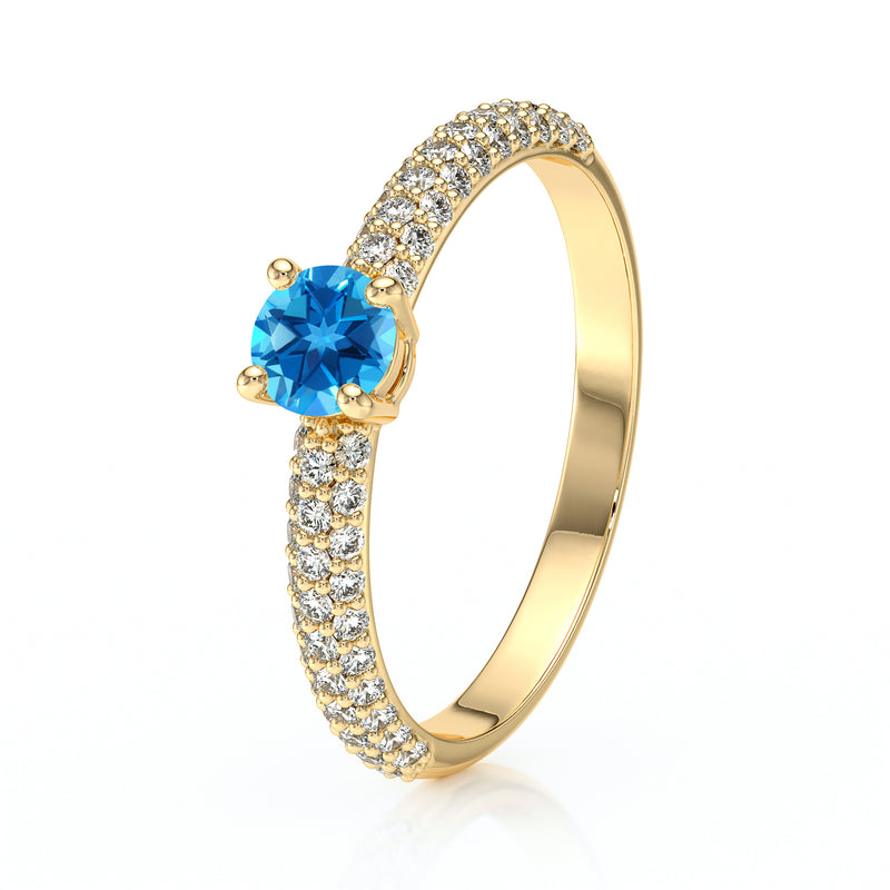 Solitaire accompagné topaze et diamant Pluie d'étoiles - 14