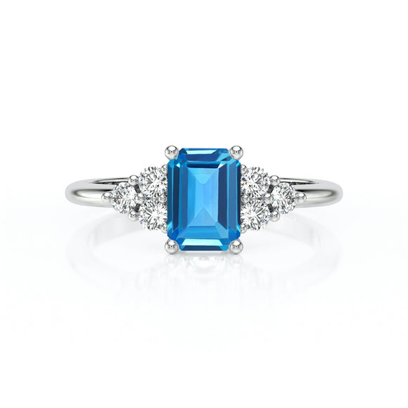 Solitaire accompagné topaze et diamant Divine Idylle - 12