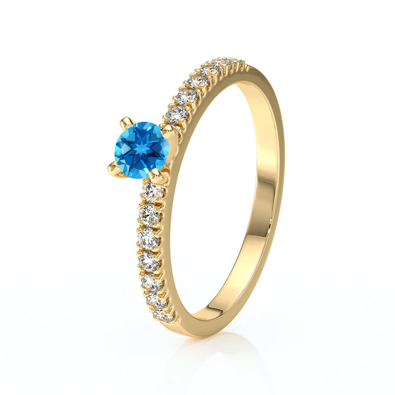 Solitaire accompagné topaze et diamant Divine Idylle - 1