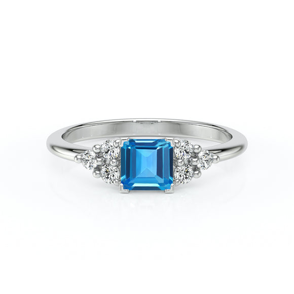 Solitaire accompagné topaze et diamant Divine Idylle - 25