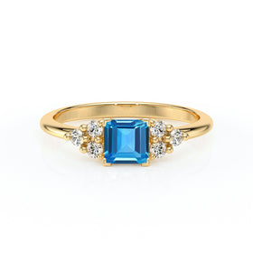 Solitaire accompagné topaze et diamant Divine Idylle - 25