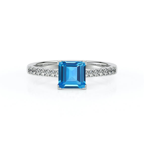 Solitaire accompagné topaze et diamant Divine Idylle - 27