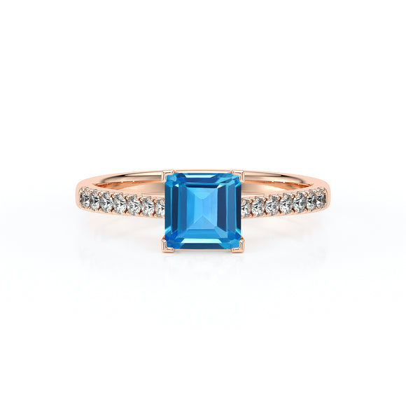 Solitaire accompagné topaze et diamant Divine Idylle - 27