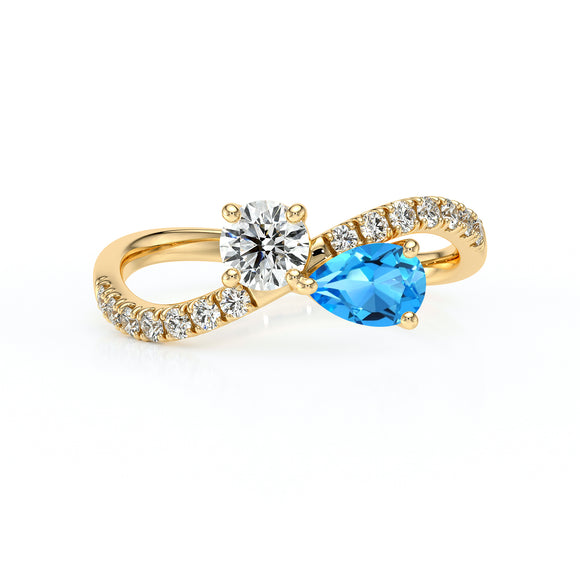 Solitaire accompagné topaze et diamant Toi et Moi - 2