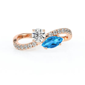 Solitaire accompagné topaze et diamant Toi et Moi - 3